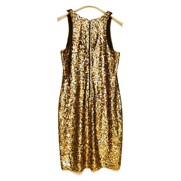 Alice + Olivia Paint The Town Gold Sequin Dress Womens Silk Disco Party SZ M NYE - Picture 3 of 9